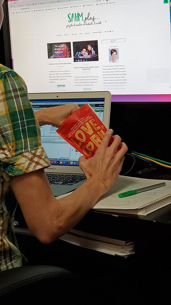 habanero chili love corn snacks working at desk