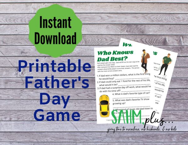 Who knows dad best, father's day printable game available for instant download after purchase